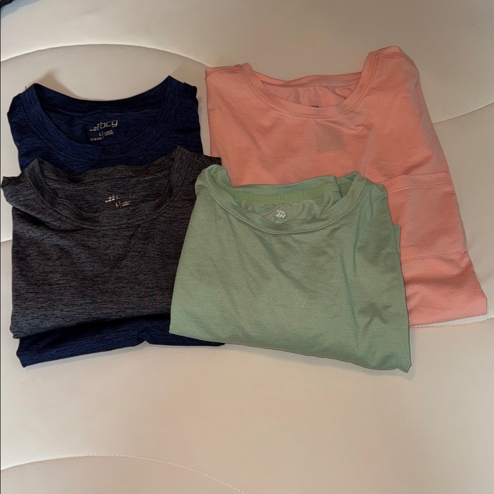 4 BCG & All in Motion Kids' Short Sleeve Tees - Navy, Gray, Mint, Pink